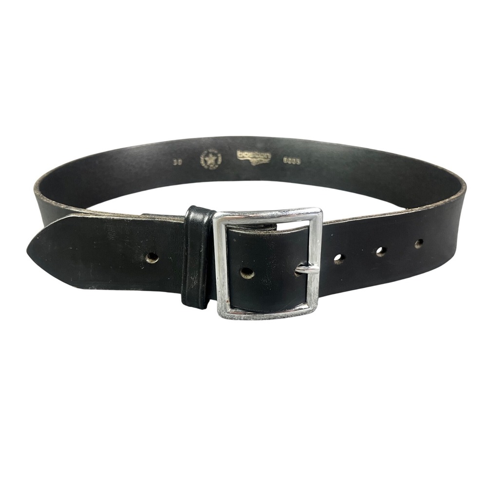 Boston Leather 6005 Black Leather Duty Belt Silver Buckle Made in USA Size 30